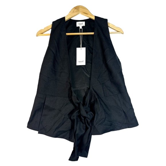 Seed Heritage Jackets & Blazers - Seed Heritage Womens  Waistcoat Vest Gilet  size 10 Black  NWT  Tie Front